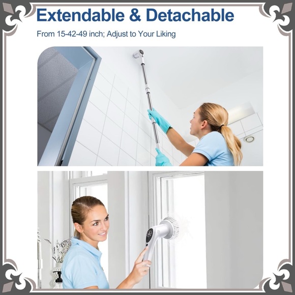 Cordless Electric Spin Scrubber Cleaning Brush Set Adjustable Extension Long NEW - Picture 9 of 10